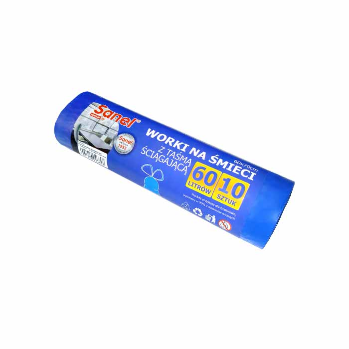 Worki na śmieci HDPE 60l A10 60x70 z taśmą